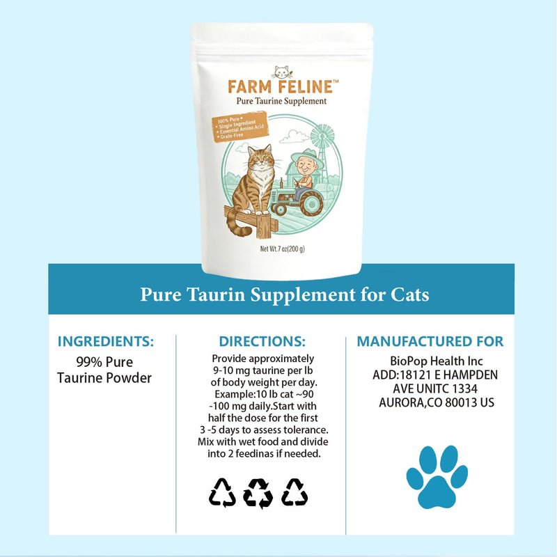 Taurine for Cats,Taurine Supplement for Cats,Taurine Powder,Supports Heart Health,Vision & Vitality,Odorless Food Topper,200g