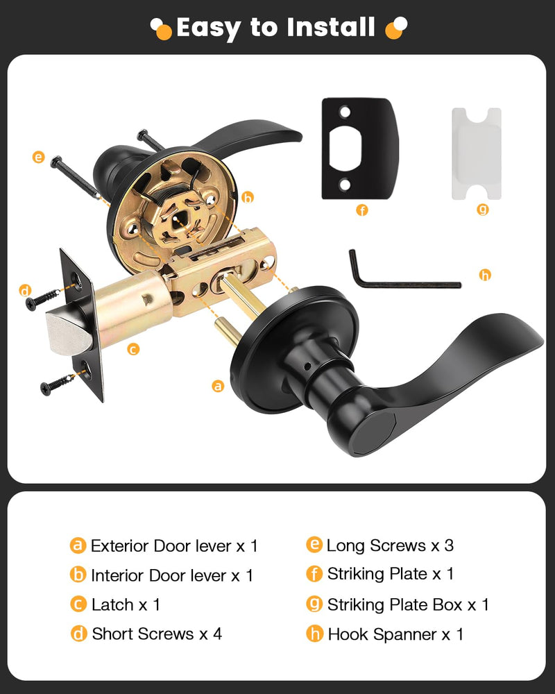 Gobrico 1 Pack Matte Black Passage Interior Door Lever Handles, Wave/Drop Style No Locking Reversible Door Knobs for Hallway Closet