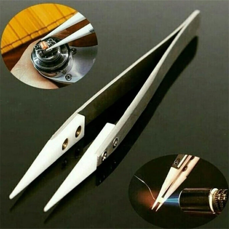 FEITA Precision Pointed Ceramic Tweezers - Temperature Resistant and Anti-Magnetic White Fine Pointy Ceramic Tips Twizzers - For Electronic Repair, DIY Crafting Hobby Tools - 1 Pc White Head