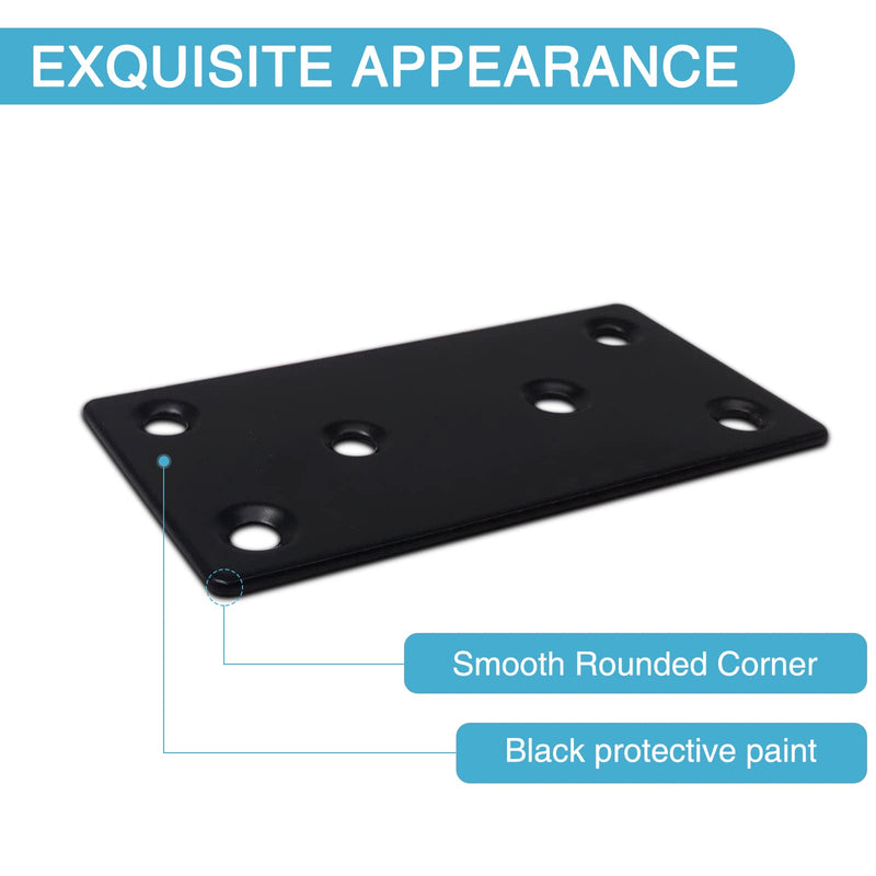 6PCS 3.11 x 1.57 inch Black Flat Mending Plate, Metal Bracket with Holes, Straight Steel Brace Fixing Joining Plate for Wood with 36PCS Screws 3.11 x 1.57 x 0.07 inch/79 x 40 x 1.8 mm