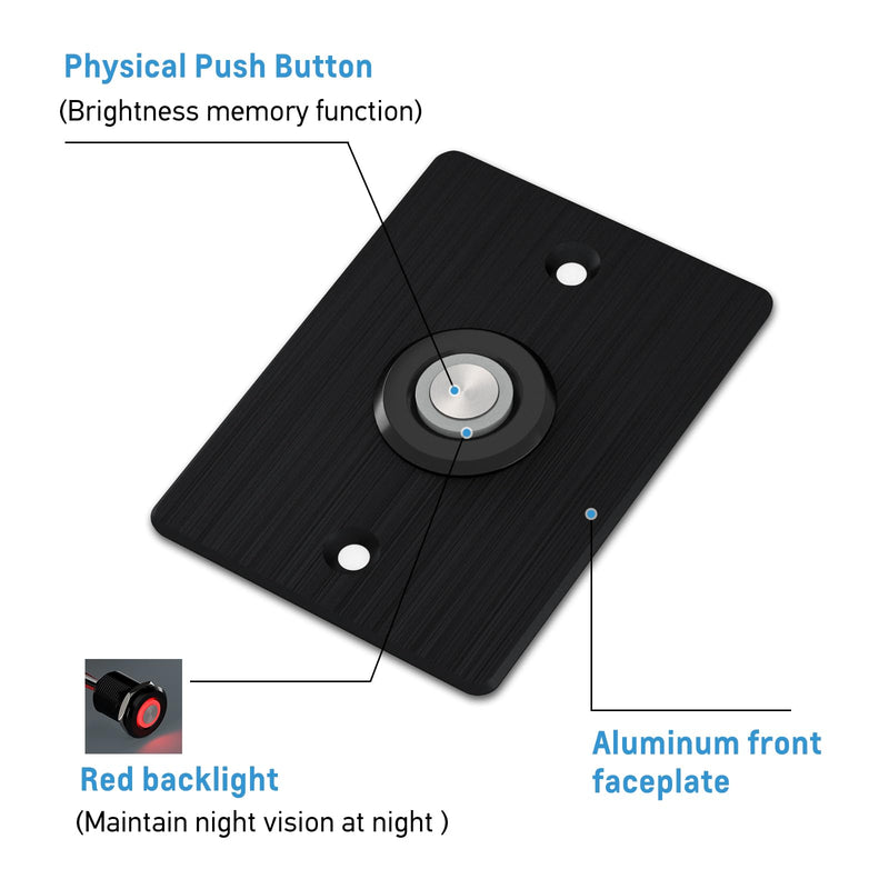 Acegoo 12V Dimmer Switch for LED RV Lights - Push Button with Red Ring Light, Ideal for RV, Camper Van, Boat, Truck, Cars Lighting & LED Strip Light - DC12-24V 6A Full Aluminum (Black-2Pcs) Black-2Pcs