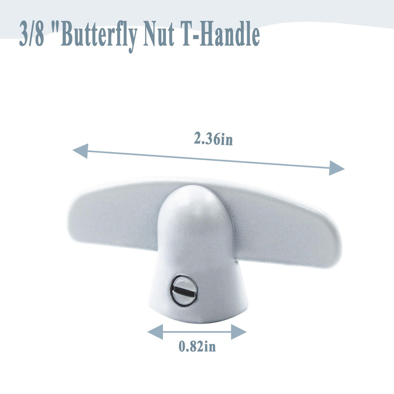 Replacement Pella Casement Window Crank, T-Crank Window Handle, Casement Operator 3/8" Spline Size, Butterfly Wing Nut T-Handle (2 Pack) (White) White