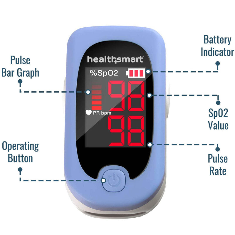 HealthSmart Pulse Oximeter for Fingertip, Displays Blood Oxygen Saturation & Pulse Rate, Accurate & Reliable, Batteries & Lanyard Included Red OLED ONE SIZE