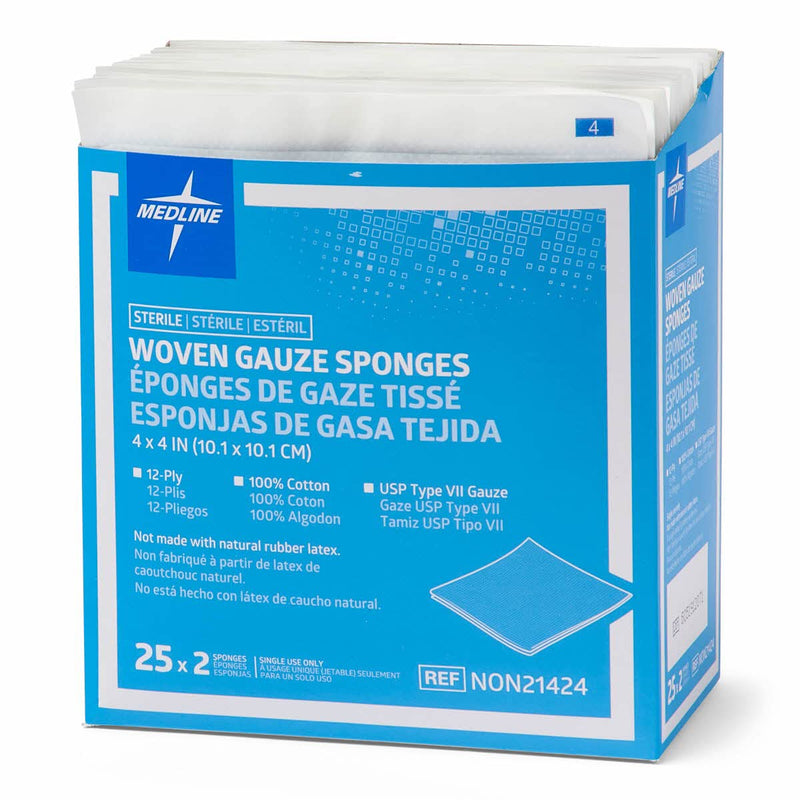 Medline Woven Gauze Sponges, Sterile, 12-Ply, 4 x 4 Inches, Box of 50 4 x 4 Inch (50 Count)
