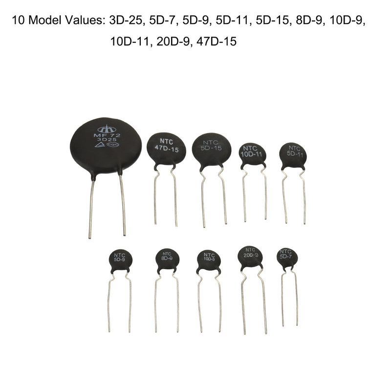 uxcell NTC Thermistors Resistor 3950 10 Values 81 Pcs Inrush Current Limiter Temperature Sensor Assortment Kit (3D-25 5D-7 5D-9 5D-11 5D-15 8D-9 10D-9 10D-11 20D-9 47D-15)