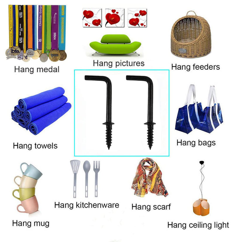 Black 1 Inch 1 Shape Screw Hooks L Shape Hooks 7 Shape Right Angle Medal Hooks (40 Pack)