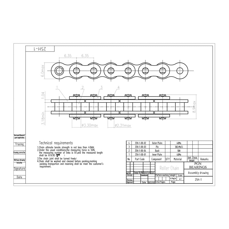 PGN #25 Heavy Duty Roller Chain - 10 Feet + 2 Free Connecting Links - #25H - 480 Links