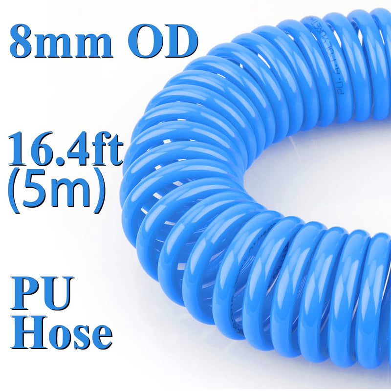 Beduan Air Blow Gun Kit with 16ft Long Pneumatic Pu Hose, Heavy Duty Air Duster Gun for Air Compressor 1/4"-16ft Tube(Blue)