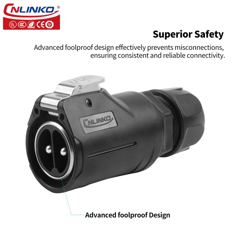 CNLINKO LP-28 2-Pin Waterproof Connector Secure Screw-in Design Circular Connector, IP68 Quick Plugging Aviation Connector, M28 Flange Socket with 4-Hole Panel (2-PIN Screwing) 2-Pin Screw-Assembly 4-Hole Socket Set