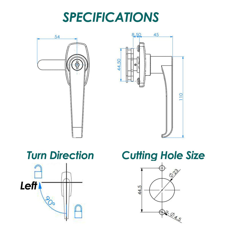 2 Sets Level Handle Cam Lock,L-Type Locking Door Handle,Cabinet Handle Lock Chrome (PX058 Left) PX058 Left