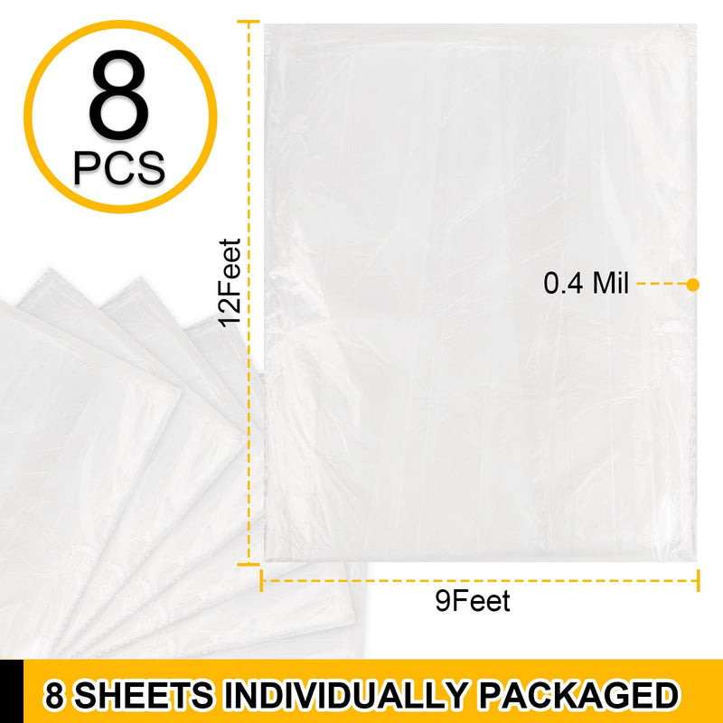 8 Pack Plastic Drop Cloth, 9x12 Ft Plastic Sheeting for Painting, Dust-Proof Tear-Resistant Painters Plastic Tarp Cloth for Furniture Floor Sofa Protector Cover Durable & Thick 8Pack