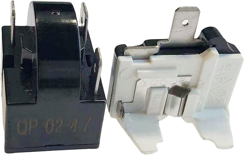 1Pcs QP-02-4.7 PTC Refrigerator Start Relay 3Pin Coolers Compressor Starter 4.7 Ohm with 1Pcs Refrigerator Overload Protector 1/2HP