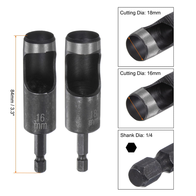 HARFINGTON 4pcs 16mm,18mm Leather Hollow Hole Punch 1/4" Hex Shank for Drills, Belt Hole Punch Punching Cutter Tool for Leathercraft Working 4
