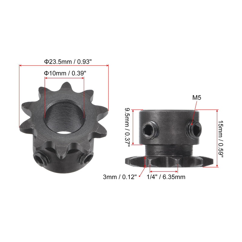 uxcell #25 Chain Roller Sprocket, 10mm Bore 1/4" Pitch 10 Tooth Single Strand Chain Sprocket, C45 Carbon Steel 25 Roller Chain Sprocket with Set Screws for ISO 04C Chain, 2Pcs 23.5mmx10mm