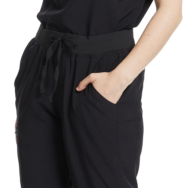 Uniforms World Scrubs for Women Set - Stretch Scrub Top & Pants with 8 Pockets, Yoga Waistband, Anti Wrinkle, Slim Fit Black Medium