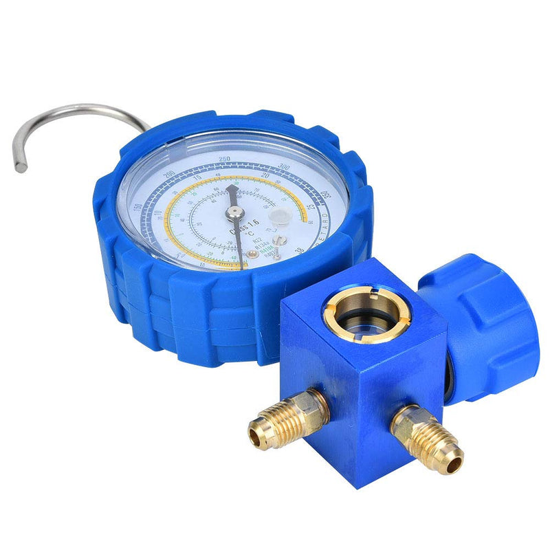 AC Manifold Set, Professional Low Pressure A/C Refrigeration Tool with Visual Mirror Sight Glass for HVAC Technicians Blue G1/4 Inch 68mm