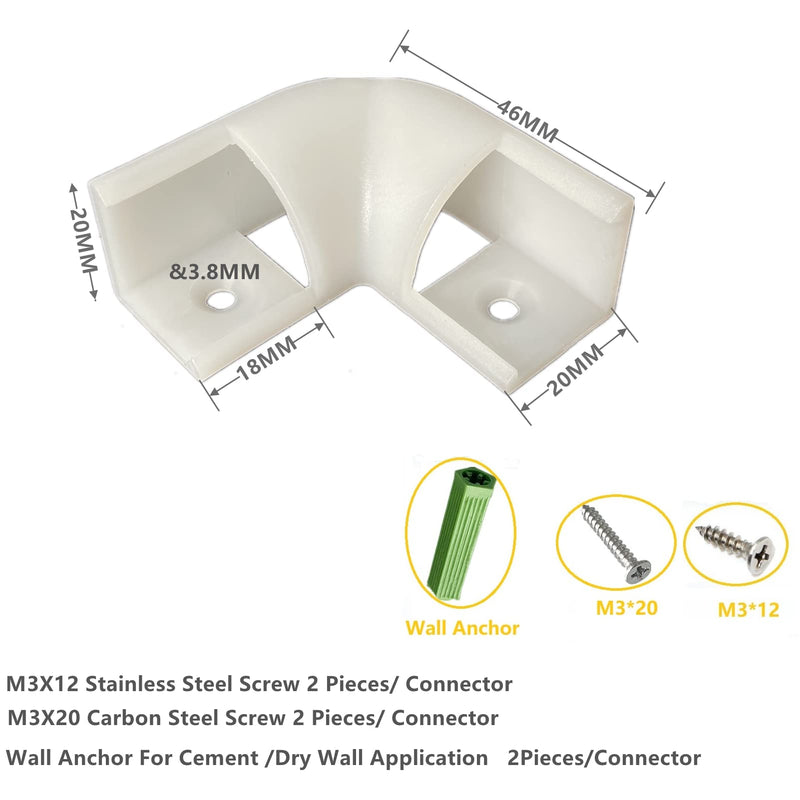 8-Pack 16MM Wide V Shape LED Strip Channel 90 Degree White Connector,Under Cabinet 45 Curved Cover profile Corner Kit,Inner Right Angle Turning link Solution With Mounting Kit (White)