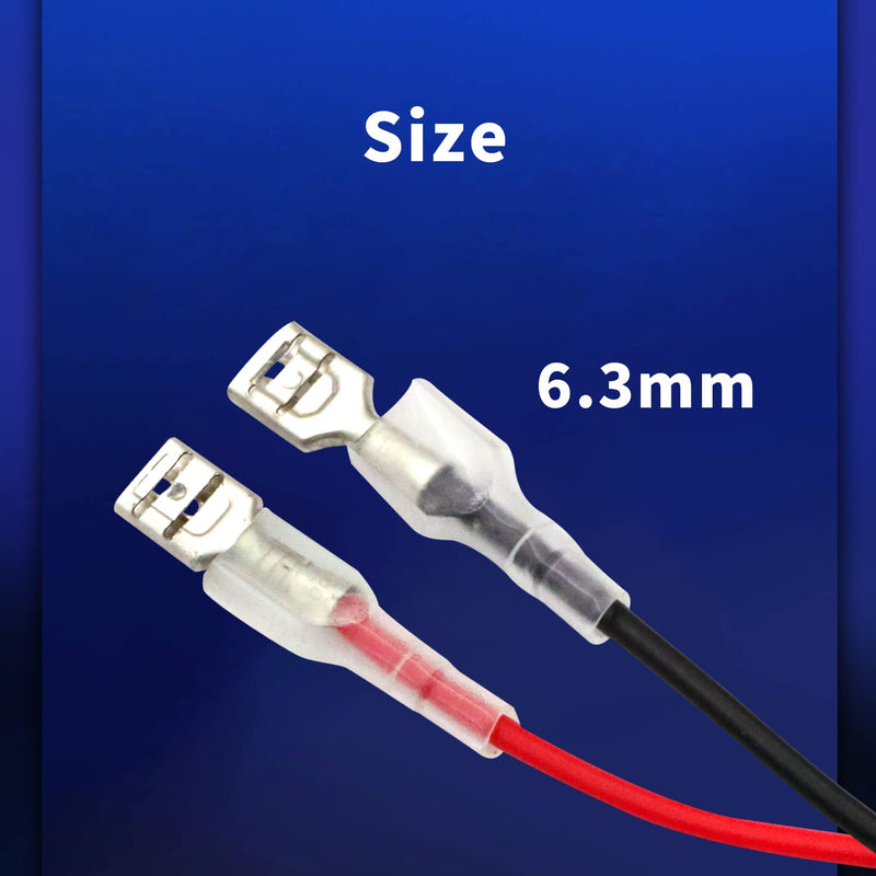 30Pcs 6.3mm Double Head Crimp Terminal with Insulating Sleeve with Wire Red + Black Female Spade Quick Splice Assortment Kit 11.82"（15 RED+15 Black） 6.3mm Double 30cm