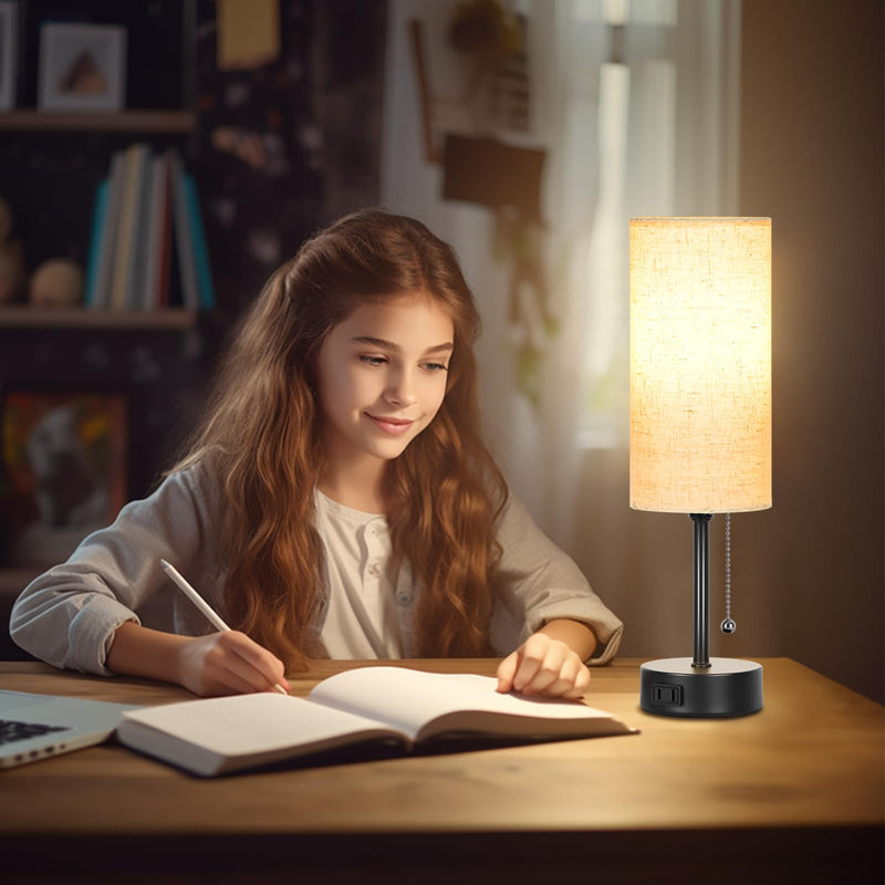 Dott Arts 15" Table Lamp for Bedroom, 3-Color Bedside Lamps with Pull Chain, Bedroom Table Lamps for Nightstand,AC Outlet Small Lamp for Living Room, Bulb Included 15 in Black