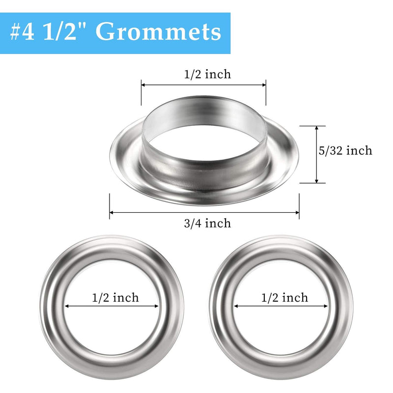 WILLBOND 500 Pieces Grommet and 500 Pieces Washer Grommet Kit Finish Grommet Eyelet for Clothes Fabric Leather Tag Bag (Silver, 1/2 Inch) Silver