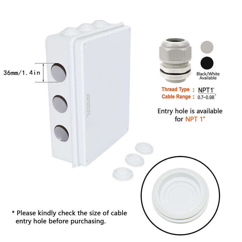 LeMotech Junction Box, ABS Plastic IP65 Waterproof and Dustproof, Universal Electrical Enclosure, Outdoor and Indoor Project Box 10 x 7.9 x 3.1 inch (255 x 200 x 80 mm) 10" x 7.9" x 3.1" (1pc)