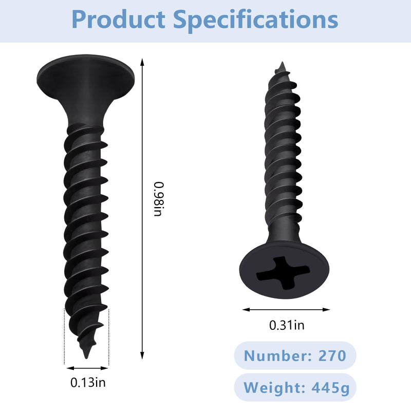 270PCS 8# 1- in. Quick-Tapping Screws, Phillips Wood Screws with Cross-Flat Head, high-Strength Steel Screws, Drywall Screws, Alloy Steel Standard Thread Truss Head Quick-Tapping, YLUZS.