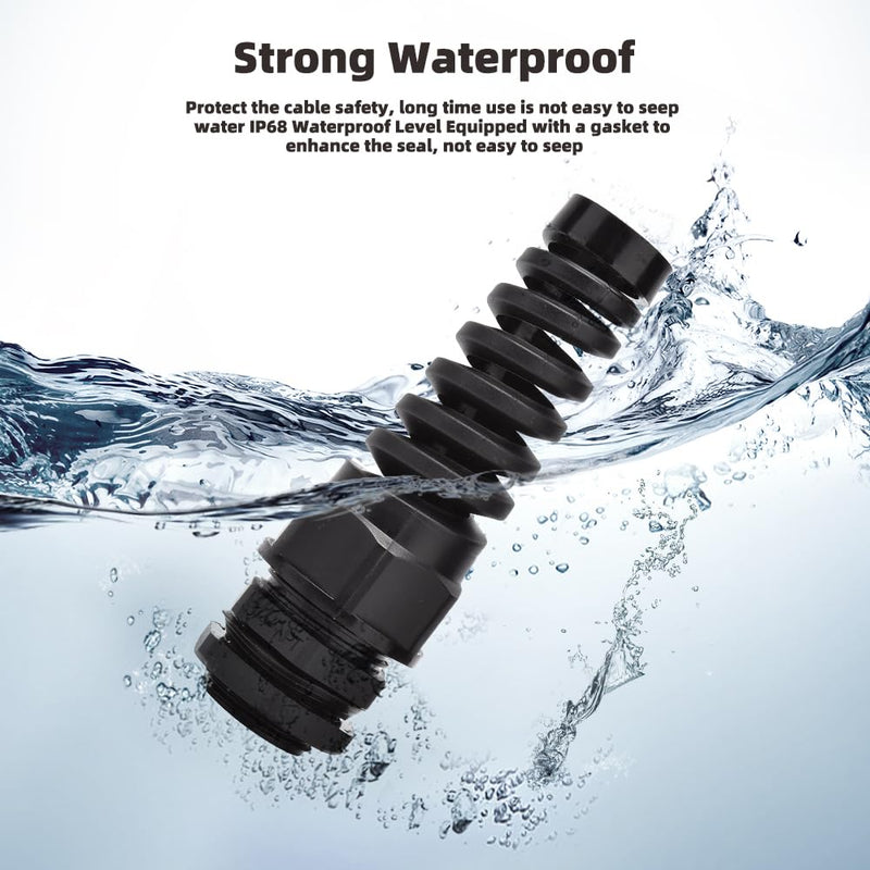 Strain Relief Cord Connector, CGELE 2 Pack NPT 3/4" Waterproof Cable Gland Cord Grip Spiral Adjustable Connector Strain Relief Cord Connectors Joints Nylon with Gaskets NPT 3/4" 2PCS