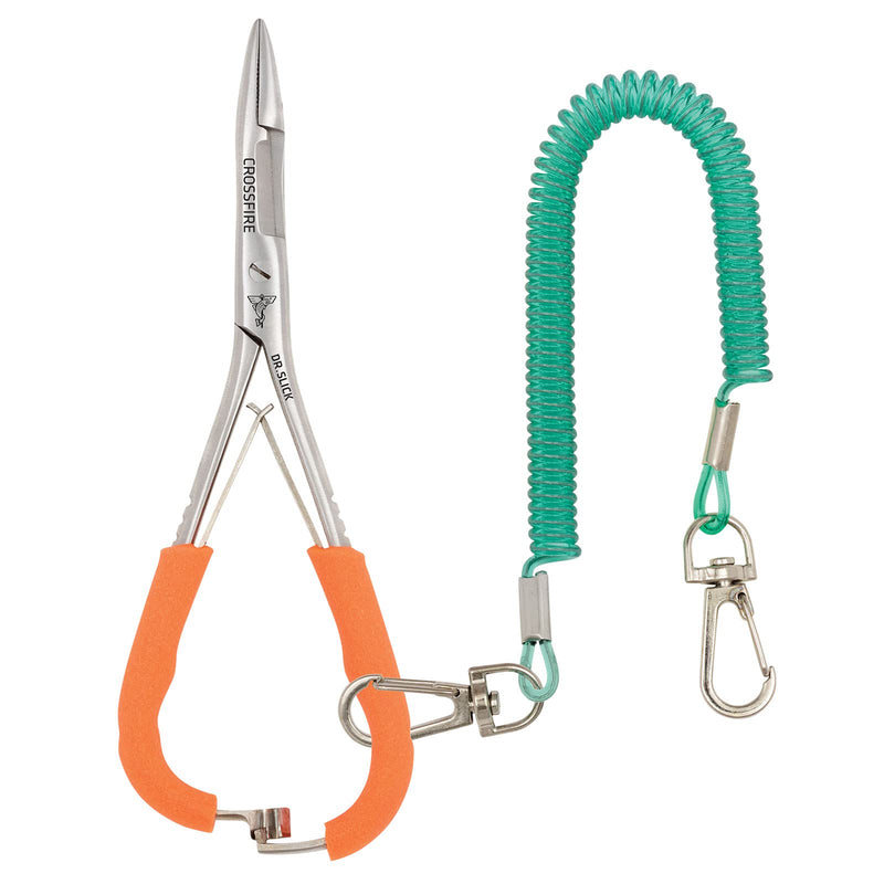 Mitten Scissor Clamp, 6", Satin with Orange Textured Rubber Handles, Straight, Tapered Jaw