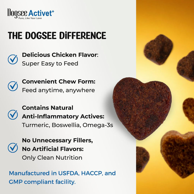 Dogsee Activet+ Dog Skin Coat Supplement Chews, with Omega 3, Omega 6,EPA & DHA, Biotin & Collagen, Stops Itchy Skin, Reduces Shedding, Promotes Shiny Coat, Healthy Skin, Chicken Flavor - 90 Chews Skin & Coat - Chicken