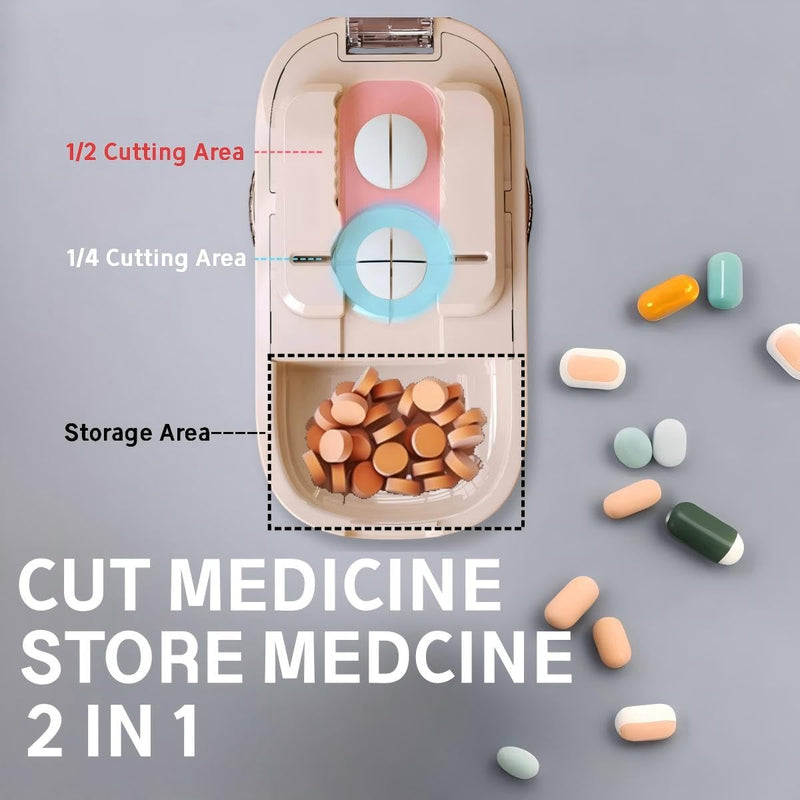 Pill Cutter,Precisely Split Small or Large Pills and Vitamins of Various Shapes with a Safe, Self-Retracting Blade (Light Gray 1/2，1/4) Light Gray 1/2，1/4