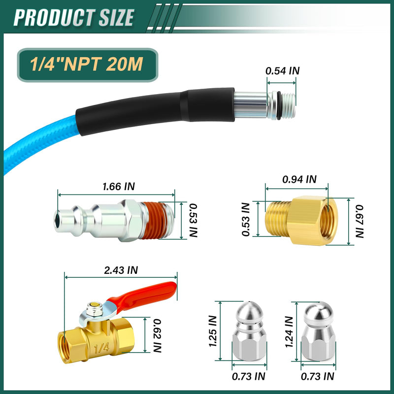 Sewer Jetter Kit, 70 FT (20M) High Pressure Drain Cleaning Hose 70 FT (20M)