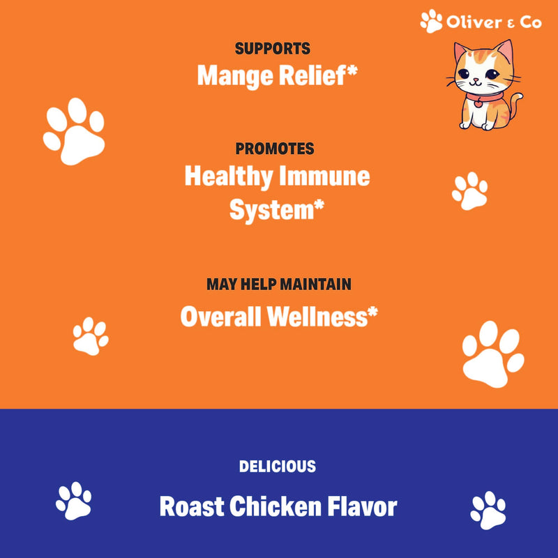 Natural Mange Treatment Cats - Feline Mange Treatment - May Help to Reduce Dry, Itchy, Red Skin, & Much More - Cat Immune Support - Cat Dandruff Treatment - 1 fl oz - Chicken Flavor