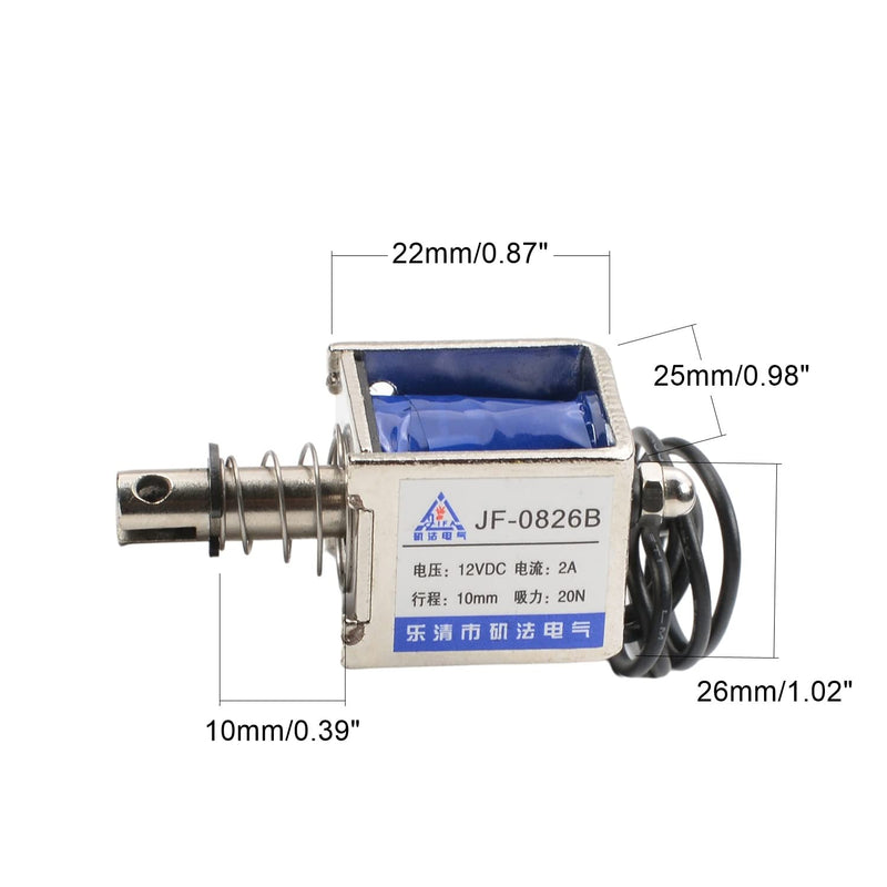 Fielect DC 12V 2A 20N 10mm Stroke Push Pull Type Solenoid Electromagnet, Open Frame Solenoid Electromagnet Linear Motion, JF-0826-12V Model: JF-0826B-12V