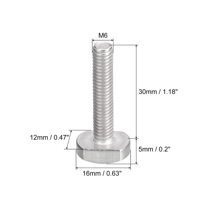 uxcell T-Slot Bolts, 5pcs M6x30mm T Slot Drop-in Stud Sliding Bolts 304 Stainless Steel T Shape Screws for T Track 5