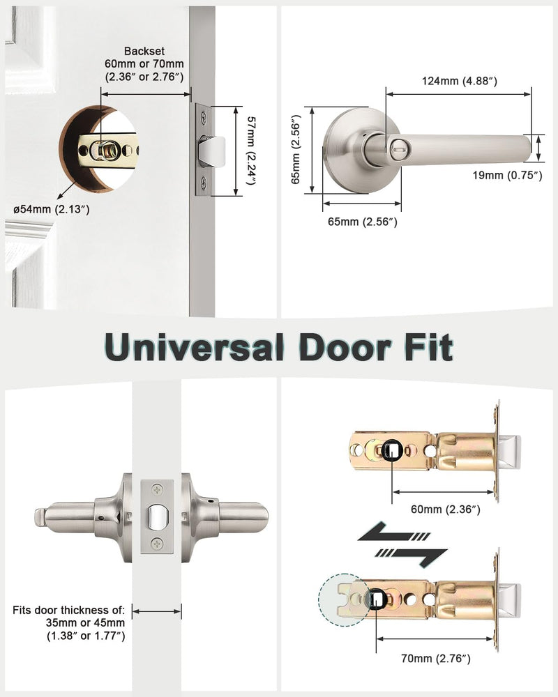 GOBEKOR Brushed Nickel Door Handles Privacy Door Levers with Lock,Heavy Duty Interior Door Handles for Bedroom and Bathroom,Sleek Round Door Lever Satin Nickel with No Key Privacy Door Handle 1