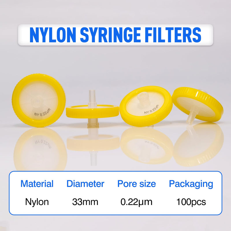 Syringe Filters Hydrophilic NY 33 mm 0.22 um,100pcs 33mm 0.22um