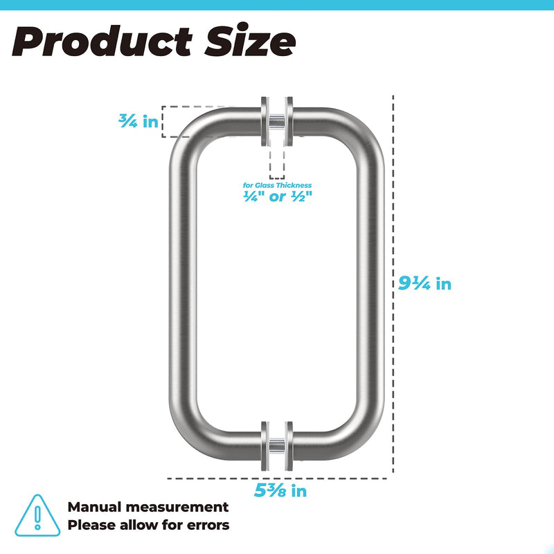 PalpitateC 8" Glass Shower Door Handle Back to Back Glass Door Pull Handle Replacement for 1/4" to 1/2" Thickness for Frameless Shower Doors, Brushed Nickel with 304 Stainless Steel