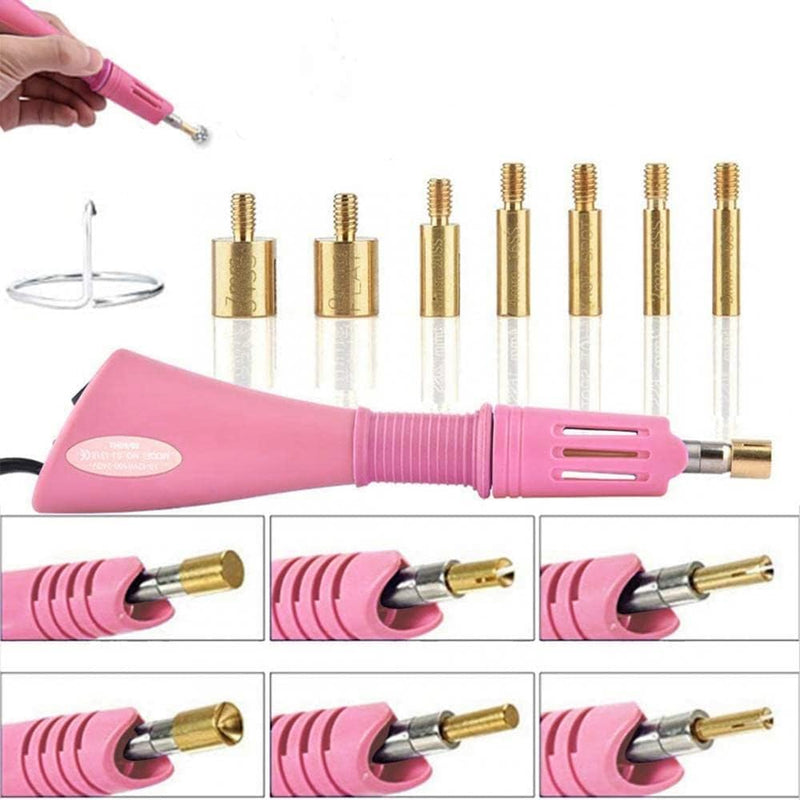 Hotfix Rhinestone Setter Applicator Hot Fix Wand Kit Tool Set with 7 Different SIzes Tips, Hot Fixed Wand Kit for Crafts Shoes Clothes Fabric Clothing ((pink)) (pink)
