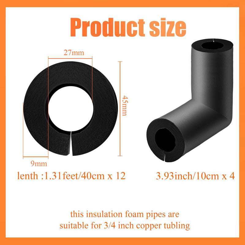 Friends 16 Pack Pipe Insulation Foam Tube Kit,Include 12 Self Adhesive Foam Soft Pipe Cover Insulation with 4 Elbow Foam Tubing and 24 Cable Tie for Outdoor Indoor Wrap(Fits 1/2 Inch Pipe) Fits 1/2 Inch Pipe