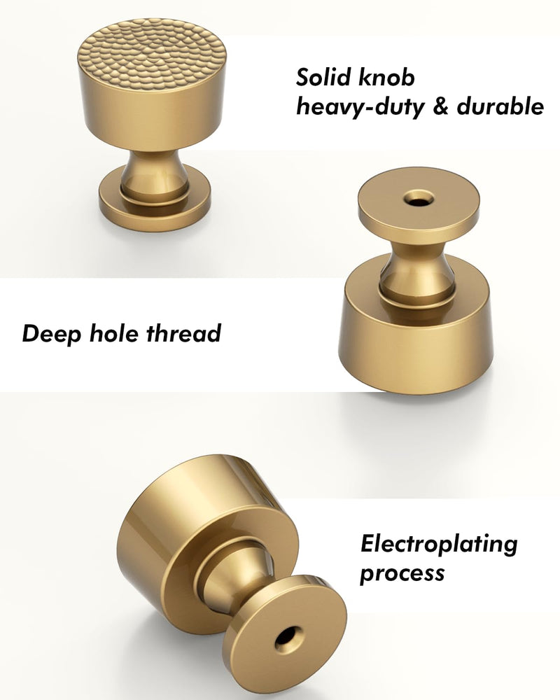 9BUILD 10 Pack Champagne Bronze Cabinet Knobs 1.2 Inch Modern Kitchen Hardware for Cabinets Knob Champagne Round Dresser Knob Hammered Drawer Knobs Single Hole Knobs