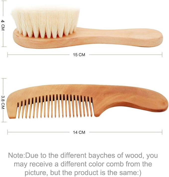 Kingsie Baby Hair Brush, Comb, Set of 2, Natural Wood, Goat Wool, Brush, Comb, Newborn, Baby Hair Care, Baby Shower, Gift - NewNest Australia