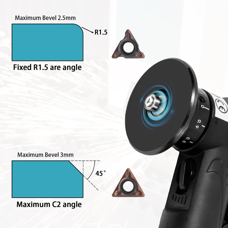 Handheld Pneumatic Chamfering Tool, 45 Degrees Arc Corner, 1/4 Inch Air Inlet, Mini Air-Powered Chamfer Machine For Metal Wood Beveling and Deburring(C&R Angle Blades) Black
