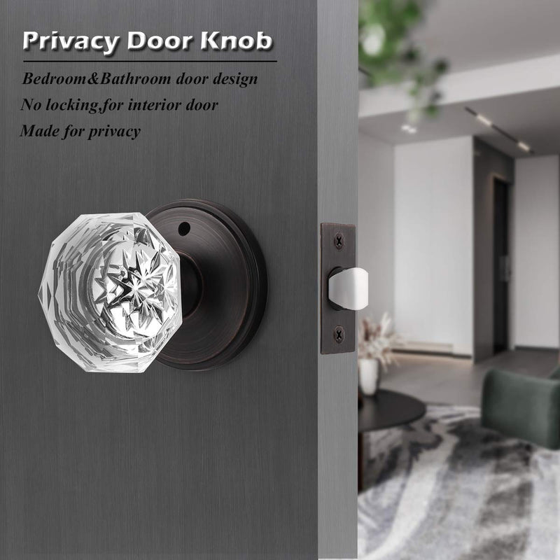 Gobrico Crystal Bed/Bath Door Knob,Oil Rubbed Bronze Diamond Lockset for Closet Interior Doors,Glass Diamond Door Handle and Pull,1Pack Privacy Oil Rubbed Bronze 1