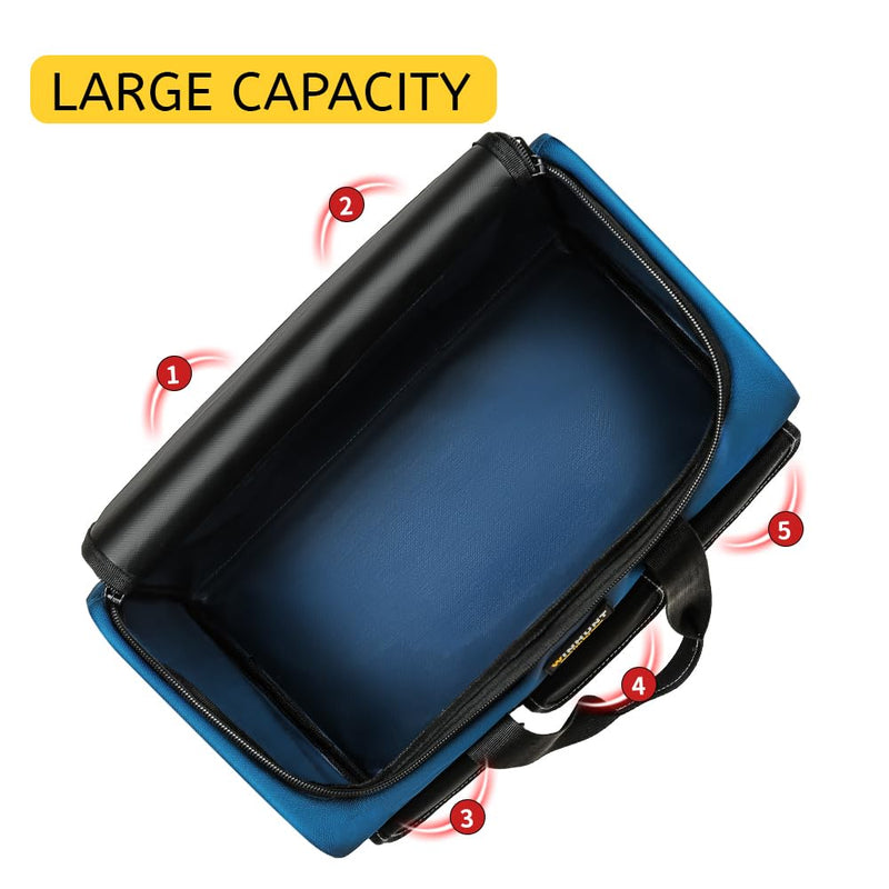 Small Tool Bag, Waterproof Tool Bag Organizer 1680D Tool Bags for Men Heavy Duty, with Multi-Pockets for Electricians, Blue 12 inch