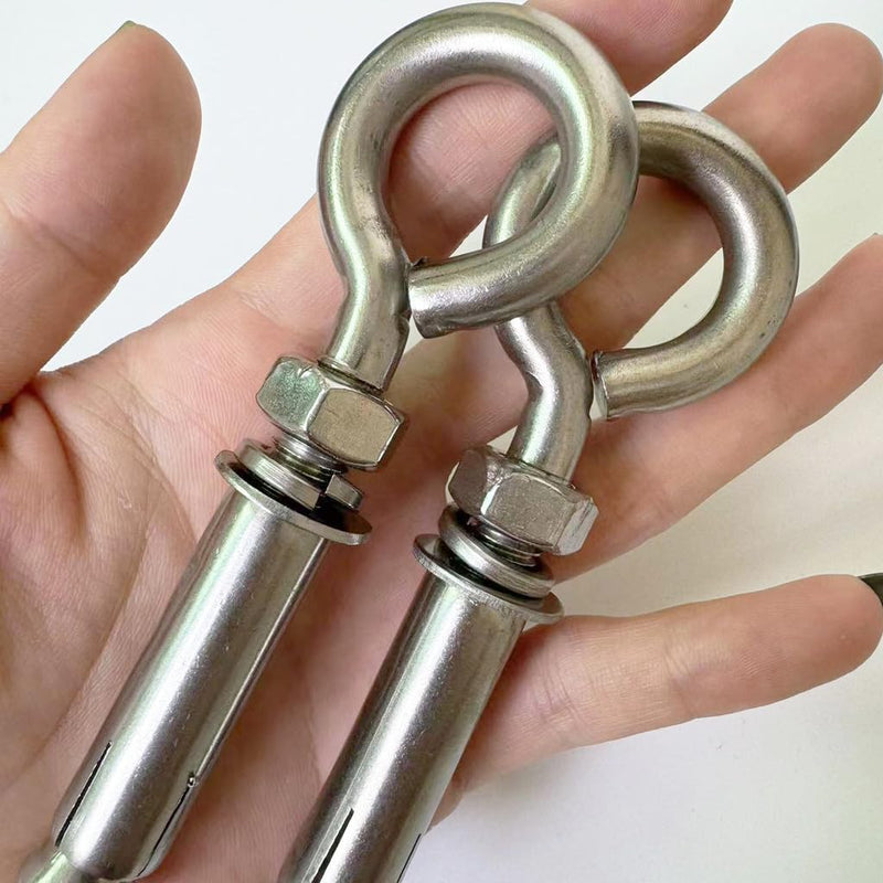Concrete Eye Bolt, 4 Pack M10 Stainless Steel Expansion Screws Heavy Duty Shoulder Lag Eyebolts Lifting Ring Bolt Wall Concrete Anchors Fastener with Nut for Wall Ceiling Concrete Masonry
