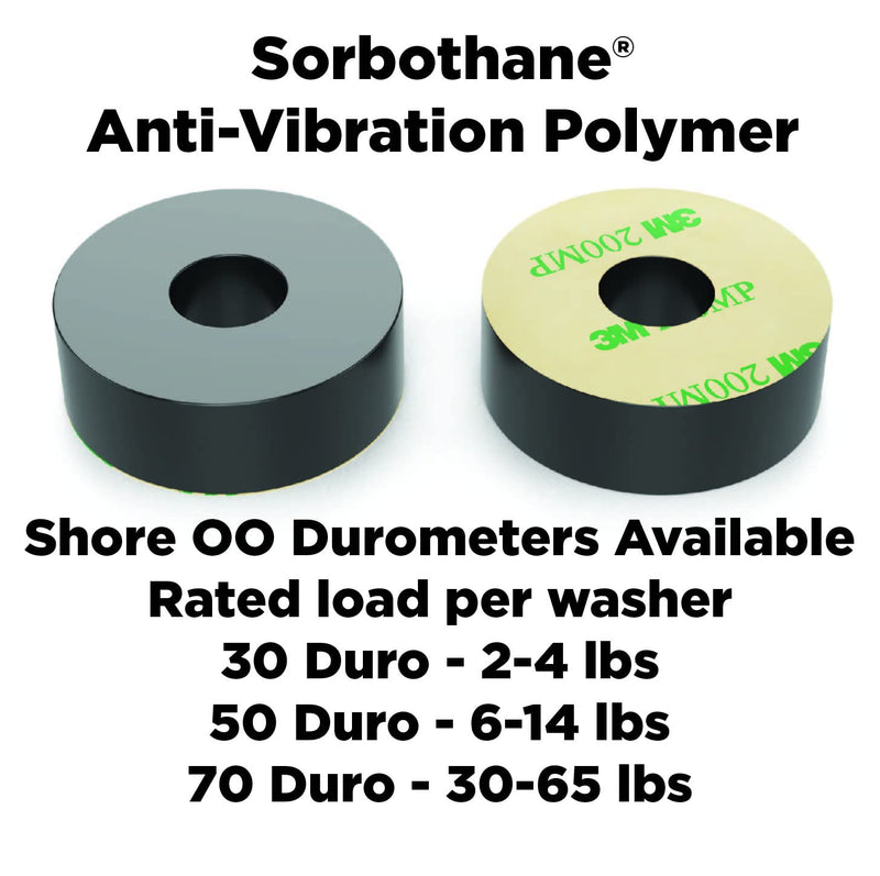Isolate It: Sorbothane Vibration Isolation Washer 30 Duro with 3M PSA (0.5" ID - 1.5" OD - 0.5" Thick) - 4 Pack