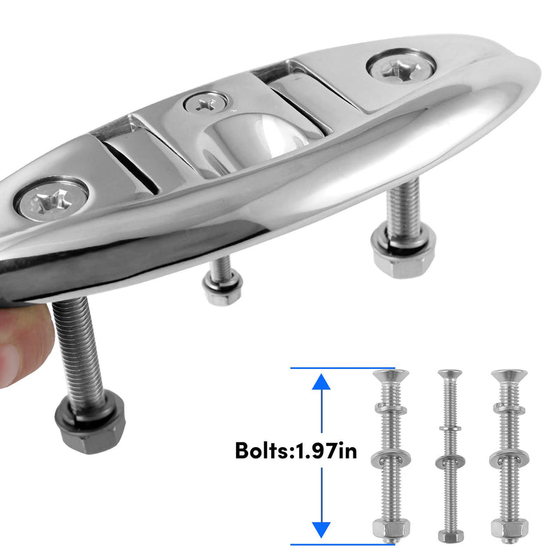 Folding Boat Cleats 5 inch and 6 inch (2 Sizes), 316 Stainless Steel Flip Up Dock Cleat for Deck and Boat, Dock Cleats Boat Dock Cleats Folding Cleat Rope Cleat Boat Cleat with Fasteners (2,4 Pack) 5inch 2 Pack