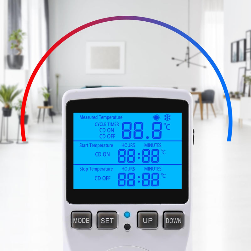 UMLIFE 2Pack Digital Thermostat Temperature Controller Electric Digital Thermostat Heating Cooling Control Mode Timer 1800W 120V 15A Greenhouse Heater with Thermostat Backlit Display 2PCS