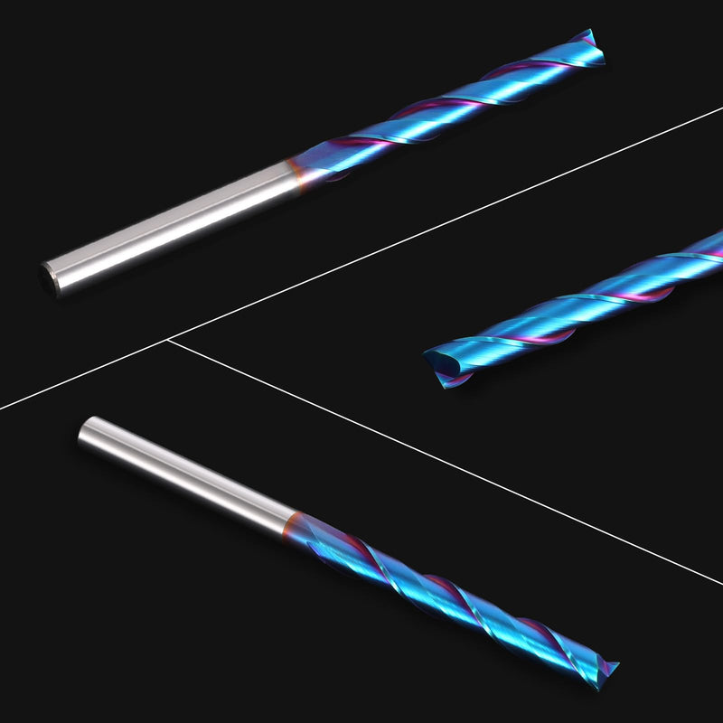 HQMaster Extra Long Spiral Router Bit Upcut 1/4 Inch Shank Solid Carbide CNC Router Bit with Nano Blue Coating CNC Bits End Mill for Woodwork Mortise Slot Trim 1 Pack Up Cut 1/4”Dia x 2”CL x 4”OAL