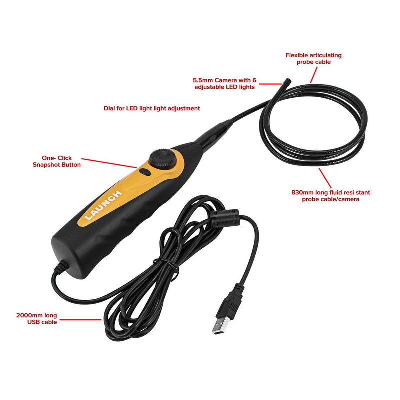 LAUNCH VSP-600 HD Endoscope, 5.5mm Ultra-Thin Borescope Camera | Multi-Angle Imaging, One-Click Snapshot, IP67 Waterproof, Built-in LED Light